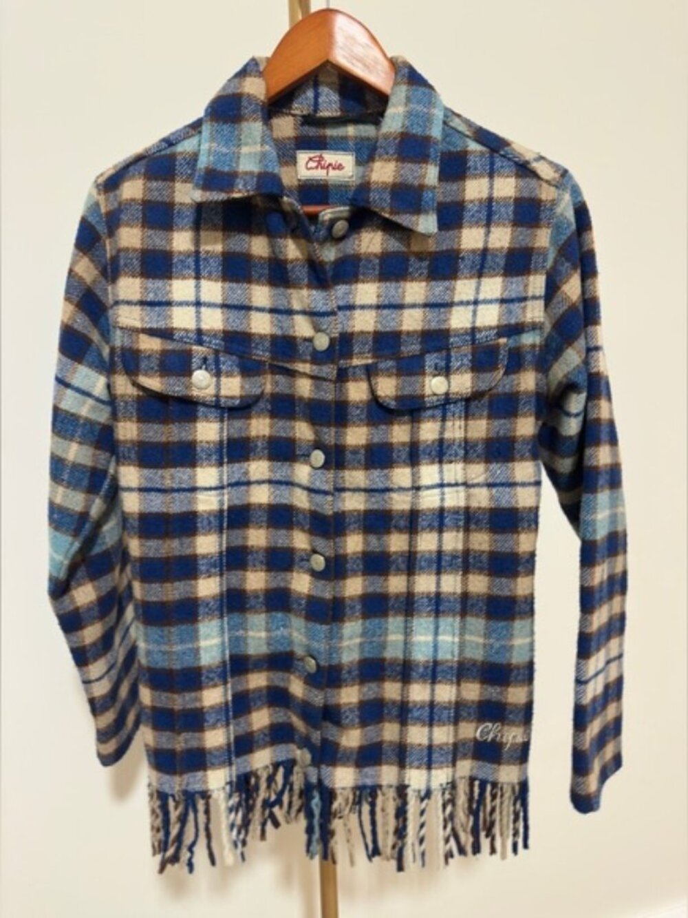 Vintage Chirpie Plaid Wool Blend Shacket Fringe